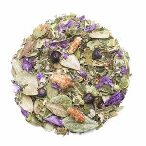 Травяной чай "Лесной", вкусный, для бани, Алтай, почки сосны, мята, смородина, малина, брусника, мальва, зверобой, можжевельник, арония 100 гр.