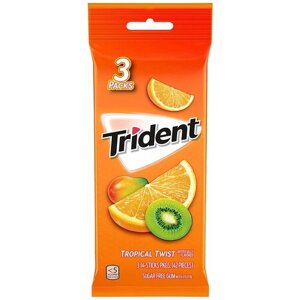 Trident tropical twist жевательная резинка без сахара 3 упаковки 14 жвачек в каждой 42 шт итого