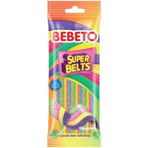 Упаковка 12 штук Мармелад жевательный Bebeto Super Belts вкус тутти-фрутти 75г Турция