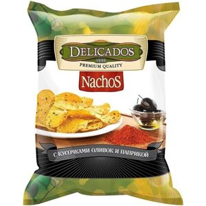 Упаковка 15 штук Чипсы кукурузные Delicados Nachos с оливками и паприкой пак 150г