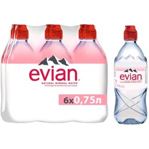 Вода минеральная природная питьевая столовая Evian негазированная, спорт ПЭТ, без вкуса, 6 шт. по 0.75 л