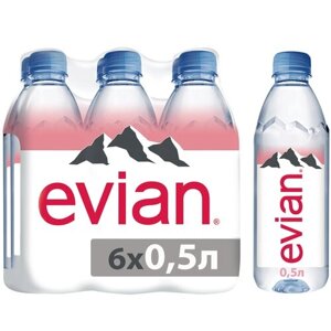 Вода минеральная природная столовая питьевая Evian негазированная, ПЭТ, без вкуса, 6 шт. по 0.5 л