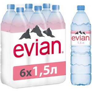 Вода минеральная природная столовая питьевая Evian негазированная, ПЭТ, без вкуса, 6 шт. по 1.5 л
