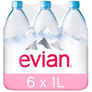 Вода минеральная природная столовая питьевая Evian негазированная, ПЭТ, без вкуса, 6 шт. по 1 л