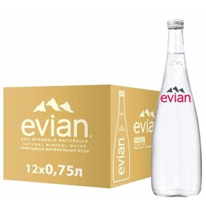 Вода минеральная природная столовая питьевая Evian негазированная, стекло, без вкуса, 12 шт. по 0.75 л