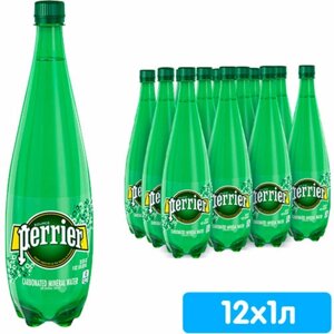 Вода Perrier минеральная природная стол. питьевая газ. ПЭТ, 1л, 12шт/уп