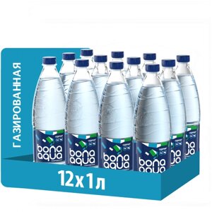 Вода питьевая BonaAqua газированная ПЭТ, без вкуса, 12 шт. по 1 л