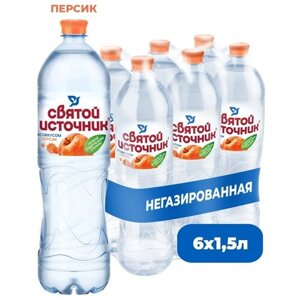 Вода питьевая Святой источник со вкусом персика негазированная ПЭТ, лимон, 6 шт. по 1.5 л