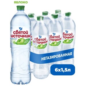 Вода питьевая Святой Источник Яблоко негазированная, ПЭТ, лимон, 6 шт. по 1.5 л