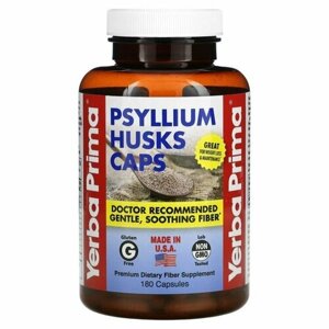 Yerba Prima, Psyllium Husks Caps (Псиллиум), клетчатка, шелуха семян подорожника, 625 мг, 180 капсул