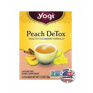 Yogi Tea, Peach DeTox, персик, без кофеина, 16 чайных пакетиков, 32 г