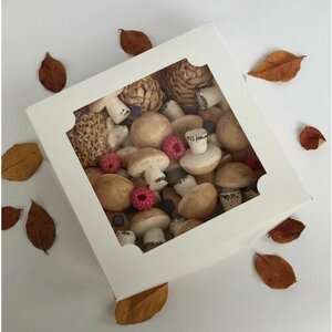 Зефирные грибы с ягодами ручной работы в подарочной коробке 20*20 см