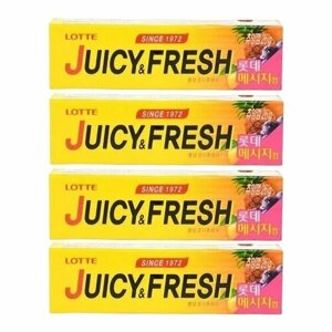 Жевательная резинка Juicy Fresh со вкусом фруктового микса Lotte, 26 г х 4 шт
