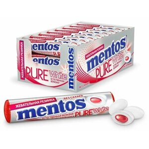 Жевательная резинка Mentos Pure White вкус Клубника, 15,5 гр - 24 штуки