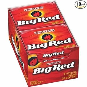 Жевательная резинка Wrigley's Big Red жвачка со вкусом корицы, 10 упаковок по 15 пластинок в каждой, всего 150 шт.