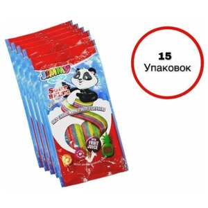 Жевательный мармелад JIMMY Panda разноцветные кислые ремешки, Набор- 15 штук, ассорти