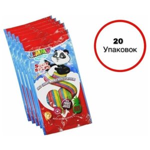 Жевательный мармелад JIMMY Panda разноцветные кислые ремешки, Набор- 20 штук, ассорти