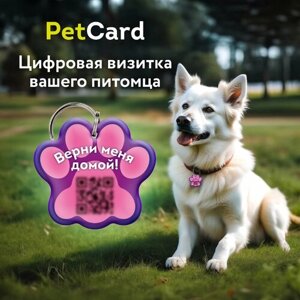 Адресник PetCard для собак и кошек с QR кодом и NFC, розовый.