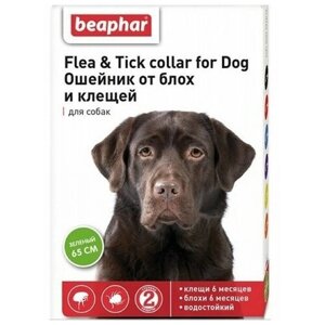 Beaphar ошейник от блох и клещей Flea & Tick для собак и кошек, 65 см, зеленый 1 уп.