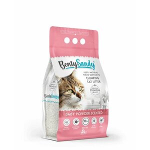 BentySandy Baby Powder наполнитель для кошачьего туалета комкующийся, глиняный, с ароматом детской присыпки - 5 л (4,35 кг)