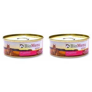 BioMenu Консервированный корм для кошек, Adult, паштет с Индейкой, 100 г, 2 шт.