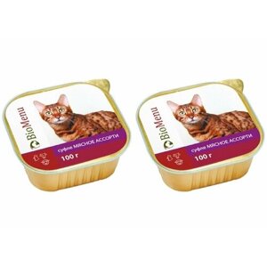 BioMenu Консервы для кошек кошек суфле Мясное ассорти, 100 г, 2 шт