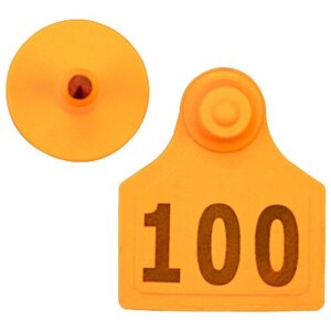 Бирка двойная для КРС 40*50 мм оранжевая с номером, 100 шт.