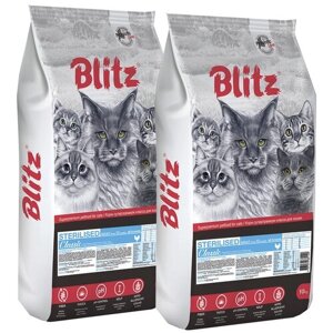 BLITZ CLASSIC ADULT CAT STERILISED CHICKEN для взрослых кастрированных котов и стерилизованных кошек с курицей (10 + 10 кг)