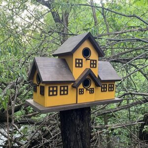 Большой деревянный скворечник для птиц PinePeak / Кормушка для птиц дом для дачи и сада, 410х540х250мм