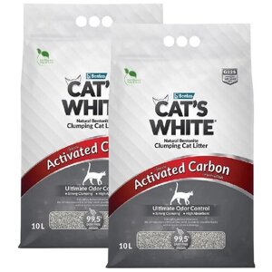 CAT'S WHITE ACTIVATED CARBON наполнитель комкующийся для туалета кошек с активированным углем (10 + 10 л)