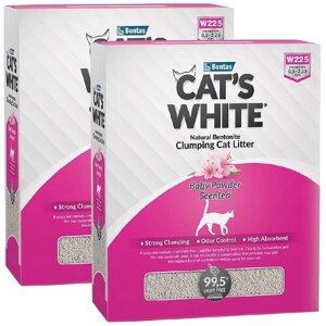 CAT'S WHITE BABY POWDER BOX наполнитель комкующийся для туалета кошек с ароматом детской присыпки коробка (6 + 6 л)