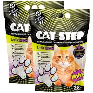 CAT STEP ARCTIC NEON наполнитель силикагелевый впитывающий для туалета кошек (3,8 + 3,8 л)