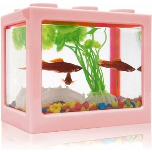 Декоративный мини аквариум с подсветкой, 16x14.5 см розовый/ Акриловый аквариум