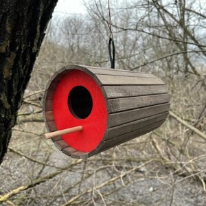 Деревянный скворечник для птиц PinePeak / Кормушка для птиц подвесная для дачи и сада, 150х150х240мм