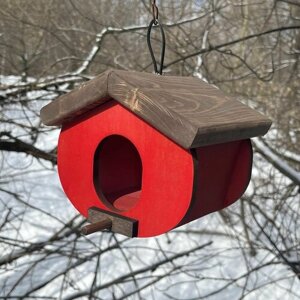 Деревянный скворечник для птиц PinePeak / Кормушка для птиц подвесная для дачи и сада, 150х180х150мм