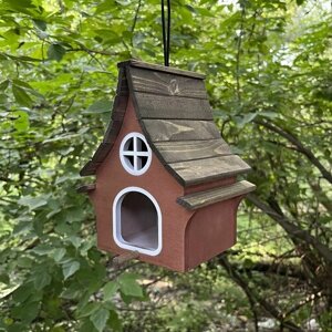 Деревянный скворечник для птиц PinePeak / Кормушка для птиц подвесная для дачи и сада, 210х140х160мм
