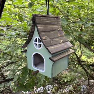 Деревянный скворечник для птиц PinePeak / Кормушка для птиц подвесная для дачи и сада, 210х140х160мм