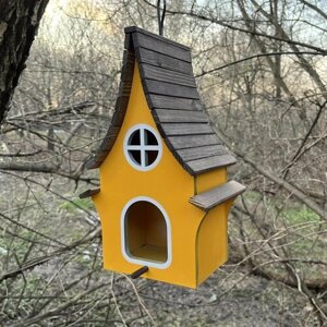 Деревянный скворечник для птиц PinePeak / Кормушка для птиц подвесная для дачи и сада, 330х200х150мм
