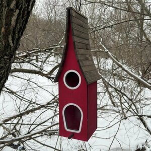 Деревянный скворечник для птиц PinePeak / Кормушка для птиц подвесная для дачи и сада, 410х120х150мм