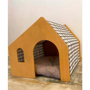 Дом для животных "КОТтедж", 50х50 см, дерево и текстиль, цвет бежевый, подушка в комплекте