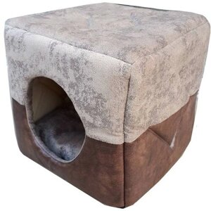 Домик для кошек и собак Клампи Куб-Трансформер Премиум, 44х44х40 см, светло-коричневый