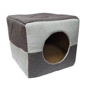 Домик для кошек и собак Клампи Куб-Трансформер, рогожка, 43х43х40 см, серый