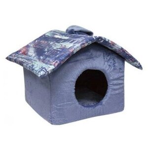 Домик для кошек и собак Зооник Мегаполис с крышей, синий, 37x38x31 см