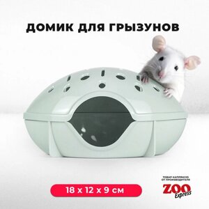 Домик ZOOexpress для грызунов, хомяков, крыс и мышей, 18х12х9 см, без дверцы, светло-зеленый