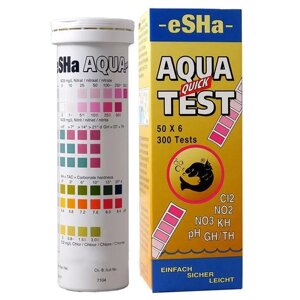 ESHa Aqua-Quick-Test 6in1 (50 шт. тесты для определения 6 основных параметров воды в аквариуме: pH, kH, gH, NO2, NO3, Cl. (Еша, Эша, тесты для воды)