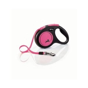 Flexi рулетка-ремень светоотражающая для собак, розовая , New Neon Tape pink 15 кг, 5 м
