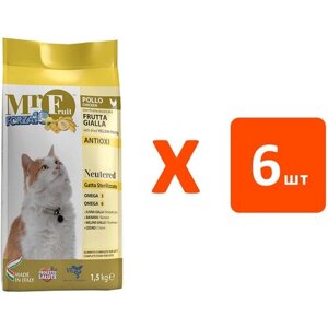 FORZA10 CAT MR. FRUIT NEUTERED для взрослых кастрированных котов и стерилизованных кошек живущих дома с курицей (1,5 кг х 6 шт)