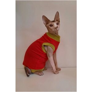 Футболка для кошек, размер 30 (длина спины 30см), цвет ярко-красный / майка футболка для кошек сфинкс /одежда для животных / одежда для кошек сфинкс