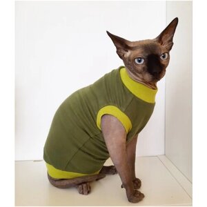 Футболка для кошек, размер 30 (длина спины 30см), цвет зеленый кедр / майка футболка для кошек сфинкс /одежда для животных / одежда для кошек сфинкс