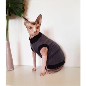 Футболка для кошек, размер 35 (длина спины 35см), цвет темно-серый / майка футболка для кошек сфинкс /одежда для животных / одежда для кошек сфинкс